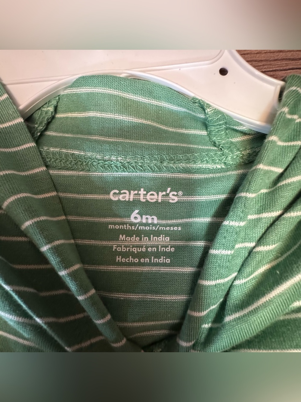 Carter's Green and Blue Striped Hooded One-Piece Bodysuit - Picture 4 of 7